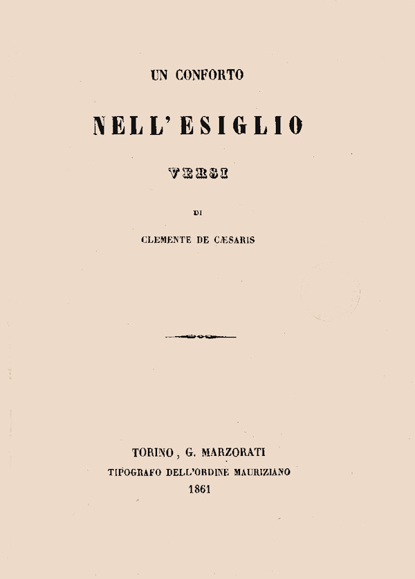 UN CONFORTO NELL'ESIGLIO - CLEMENTE DE CAESARIS - 1861 UN CONFORTO NELL'ESIGLIO - CLEMENTE DE CAESARIS - 1861